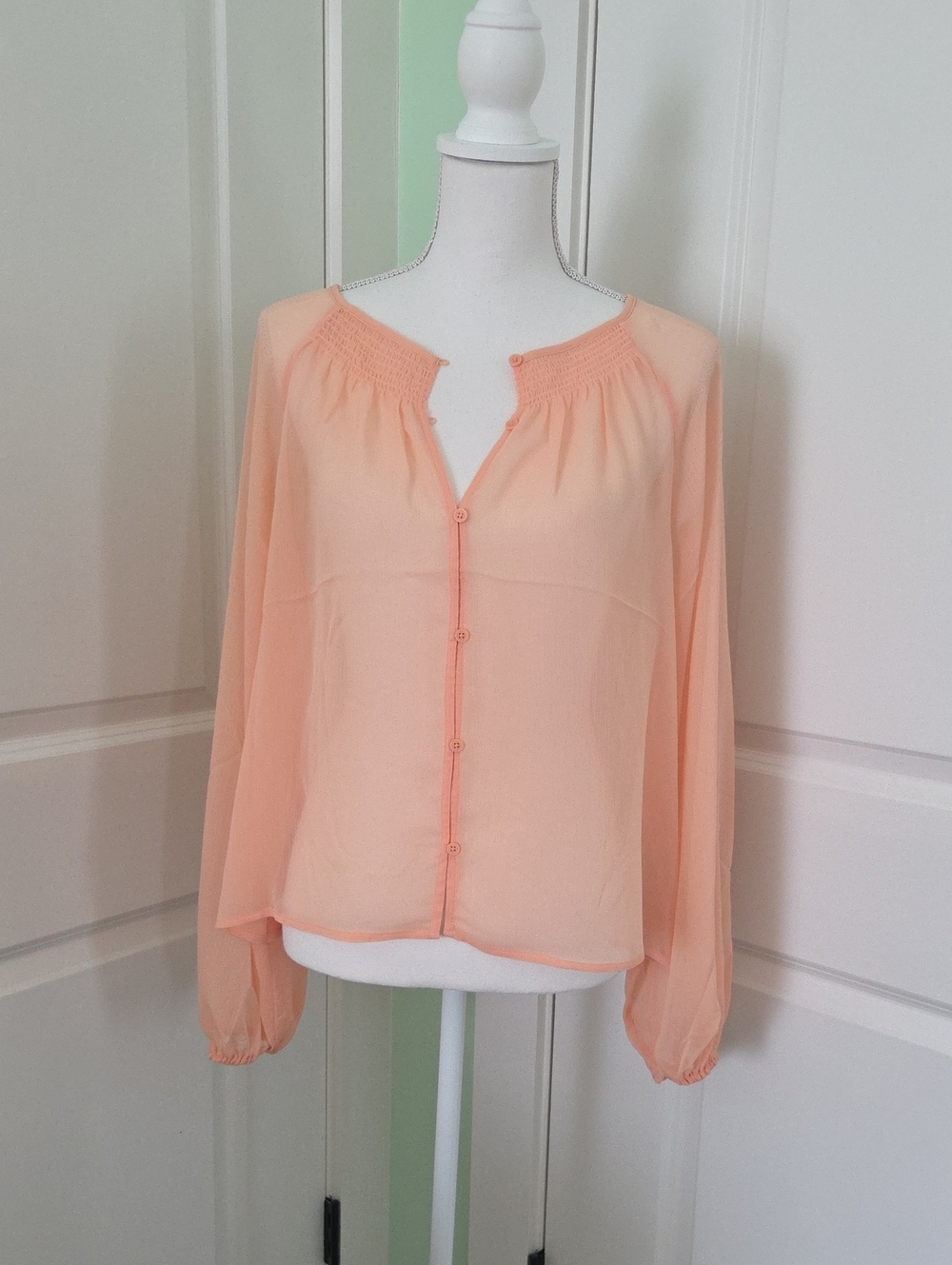 Express Peach Button-Down Sheer Blouse